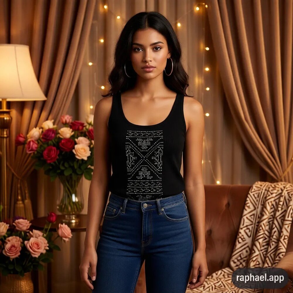 Nygard Goth Y2K Black Tee Tank Scoop Neck Studded Misses Size PMedium
